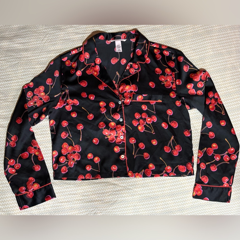 Victoria's Secret Black and Red Cherry Pajama Top